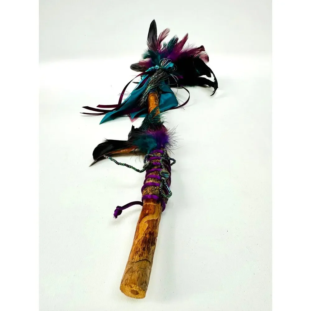 Handmade Feather Wand Ritual Staff Woodland Folk Art Sculpture